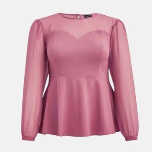 NWT Torrid Rose Mesh Inset LS Peplum with Sweetheart Bust